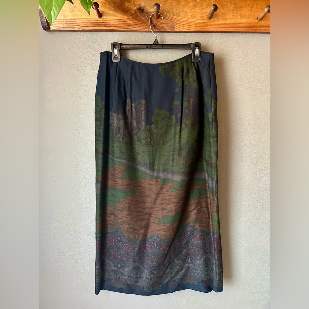 Ralph Lauren Scenic Print Maxi Skirt in Navy, Green & Brown - Picture 2 of 7